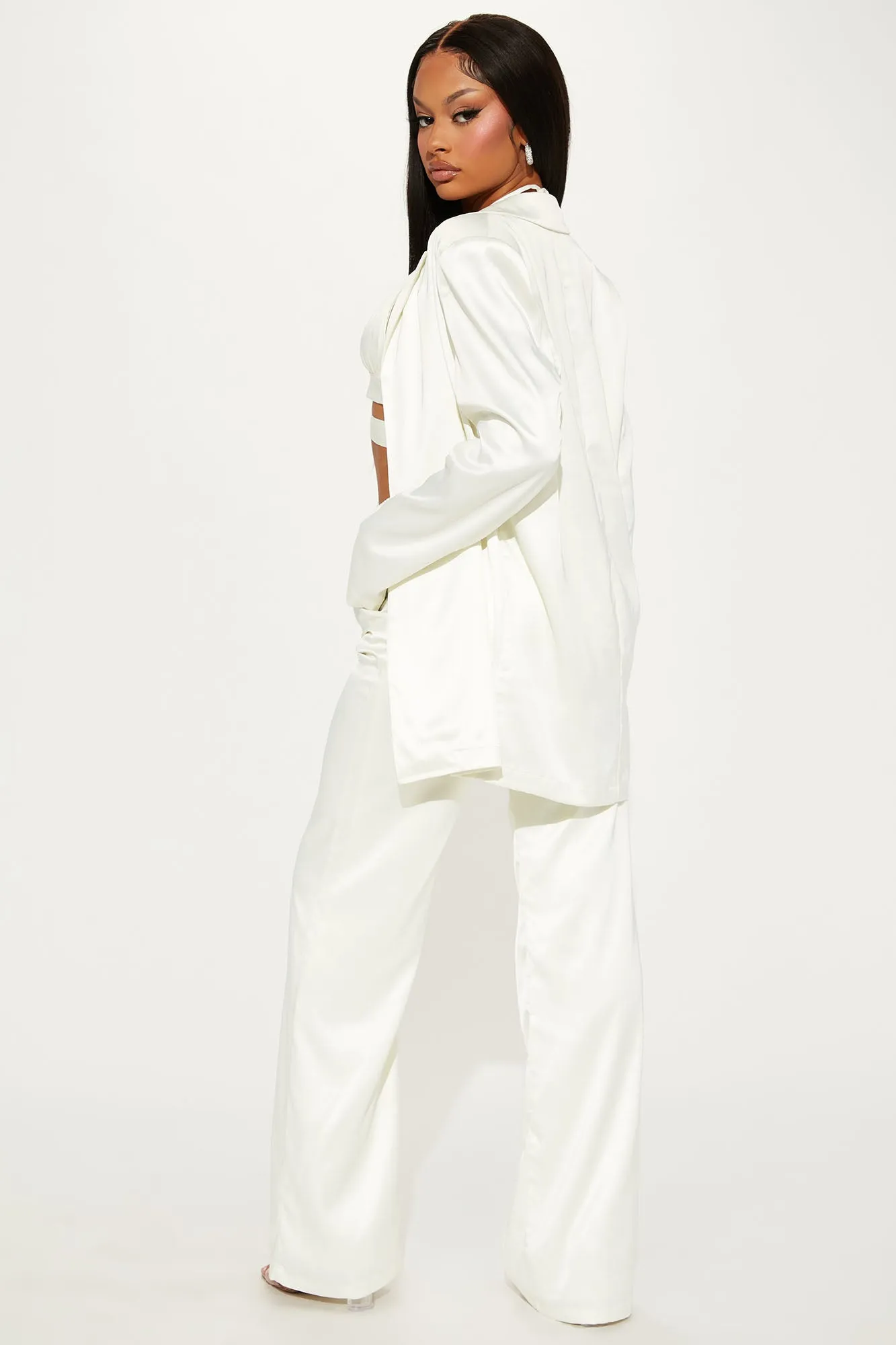 Adrianna 3 Piece Satin Blazer Pant Set - White