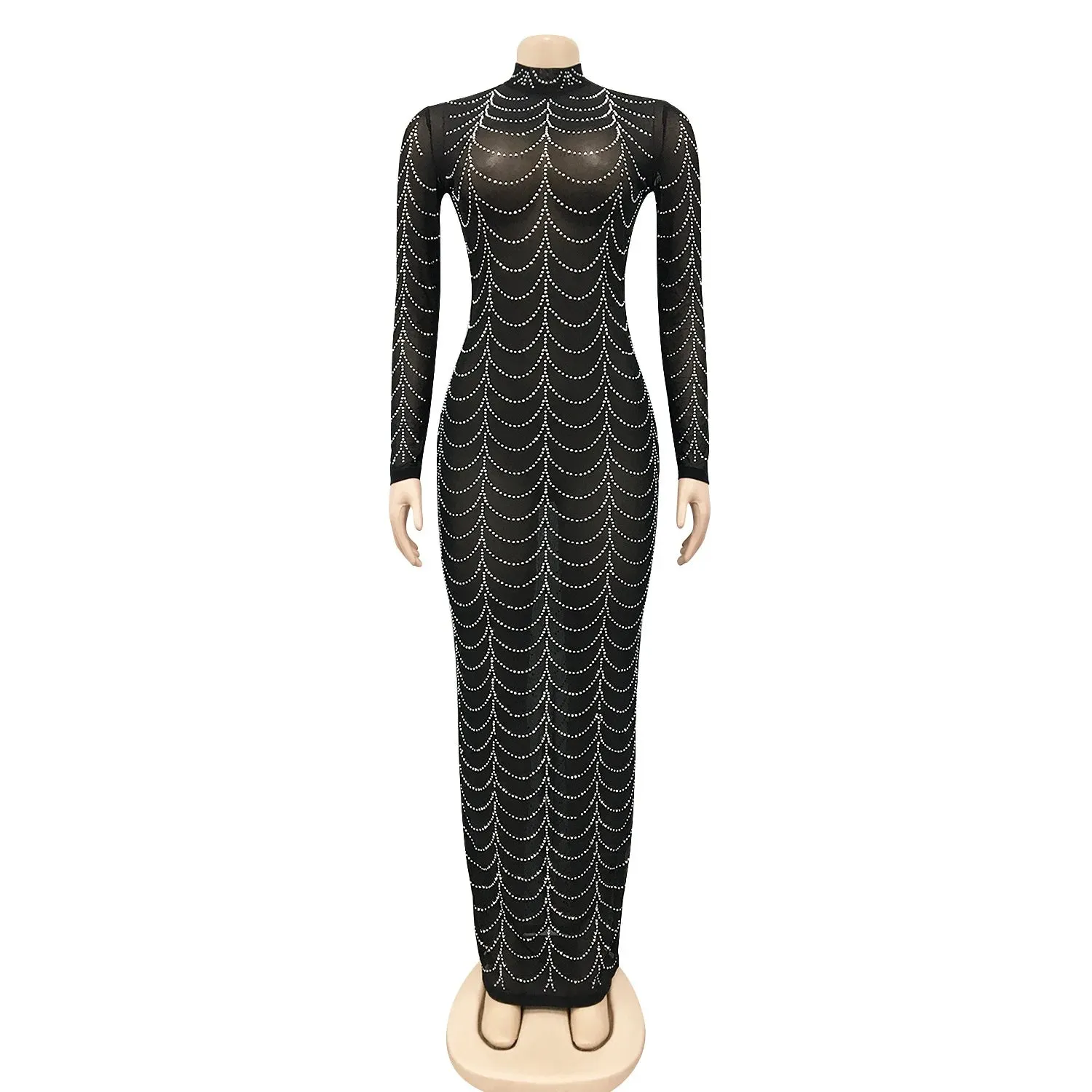 Andrea Bodycon Sheath Splice Mesh Drilling Elegant Gowns