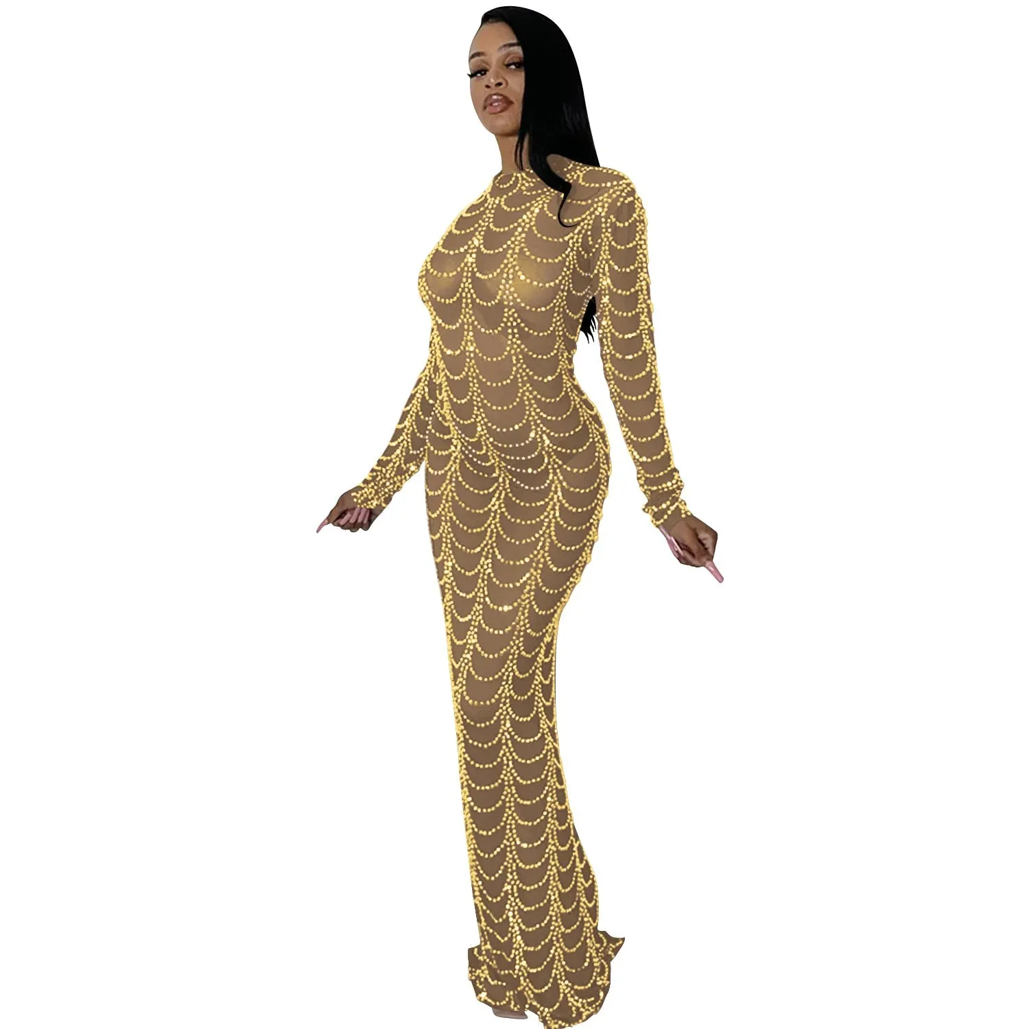 Andrea Bodycon Sheath Splice Mesh Drilling Elegant Gowns
