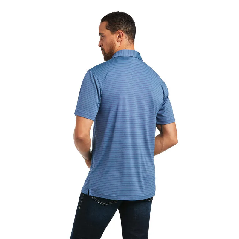 Ariat® Men's Oxford Stripe Fitted Venus Blue Polo Shirt 10039559