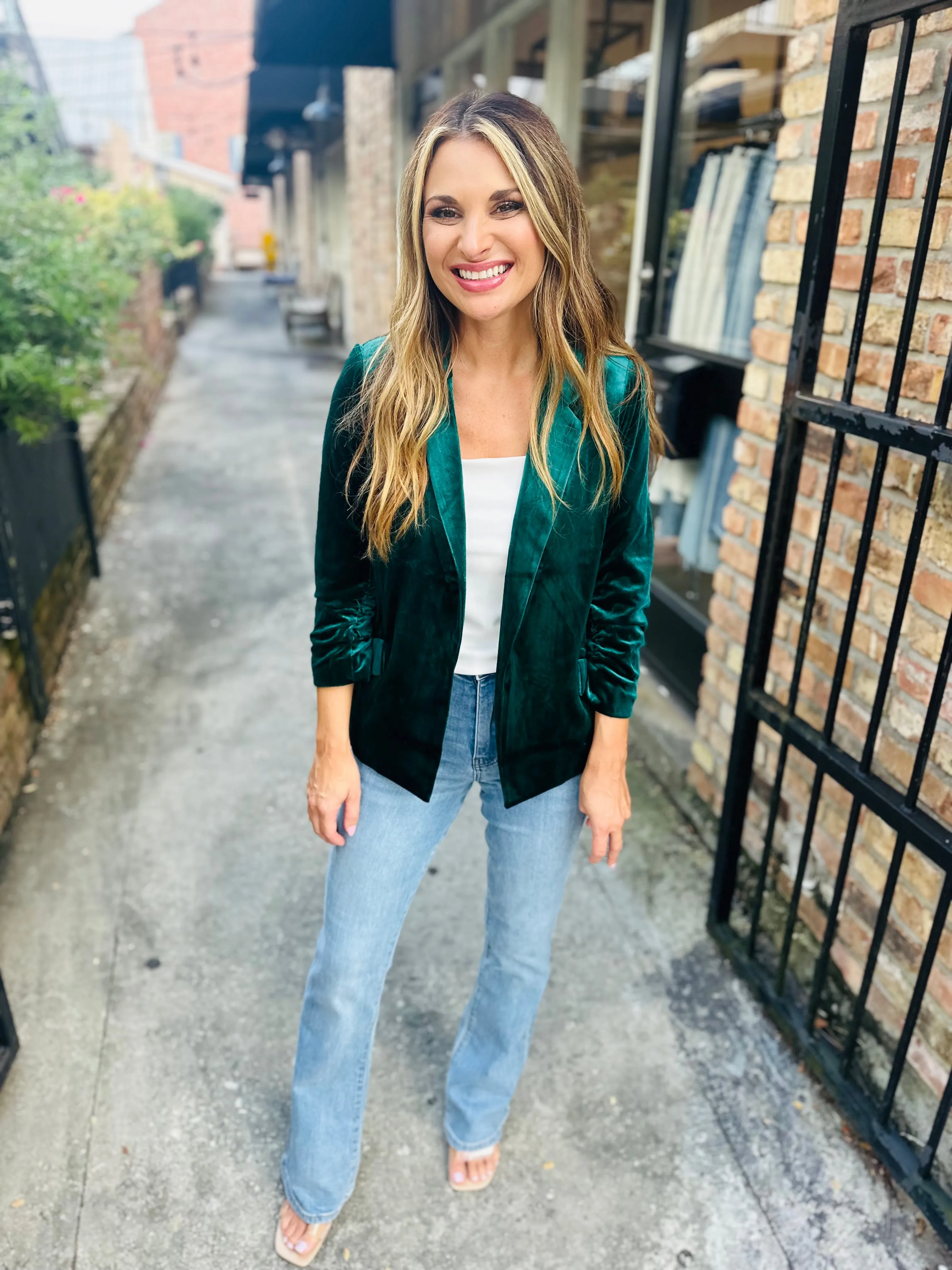 Ashley Velvet Blazer- Hunter Green