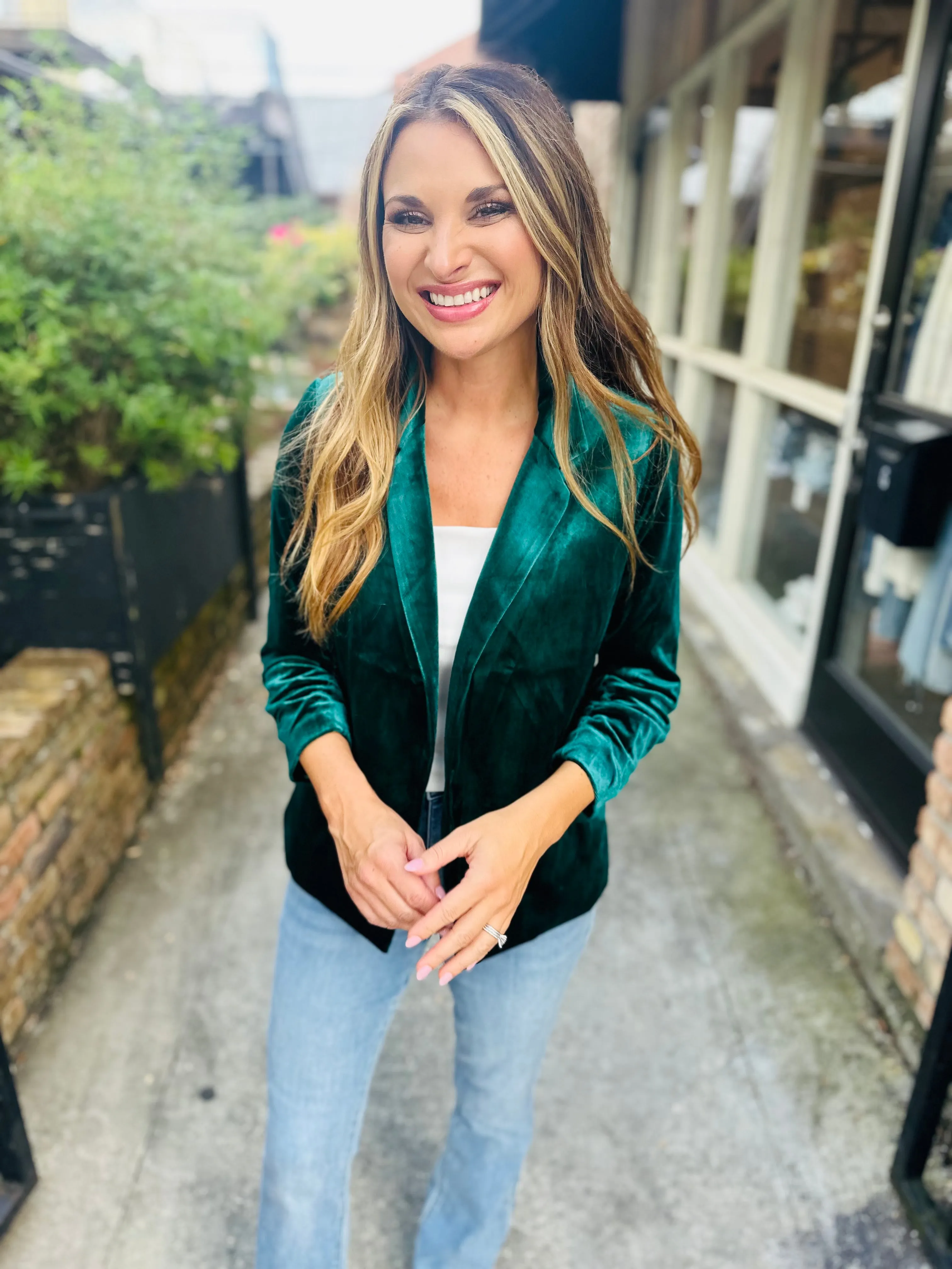 Ashley Velvet Blazer- Hunter Green