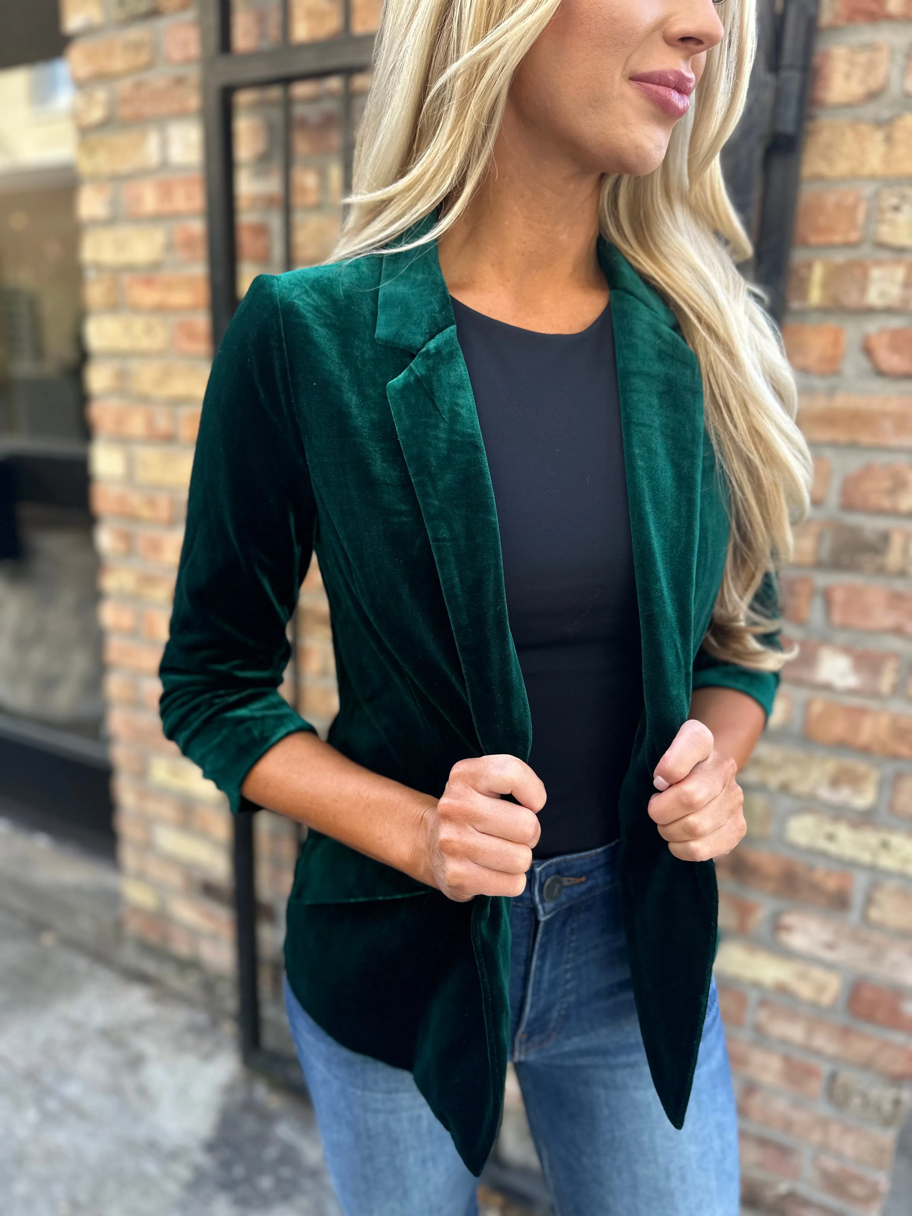 Ashley Velvet Blazer- Hunter Green