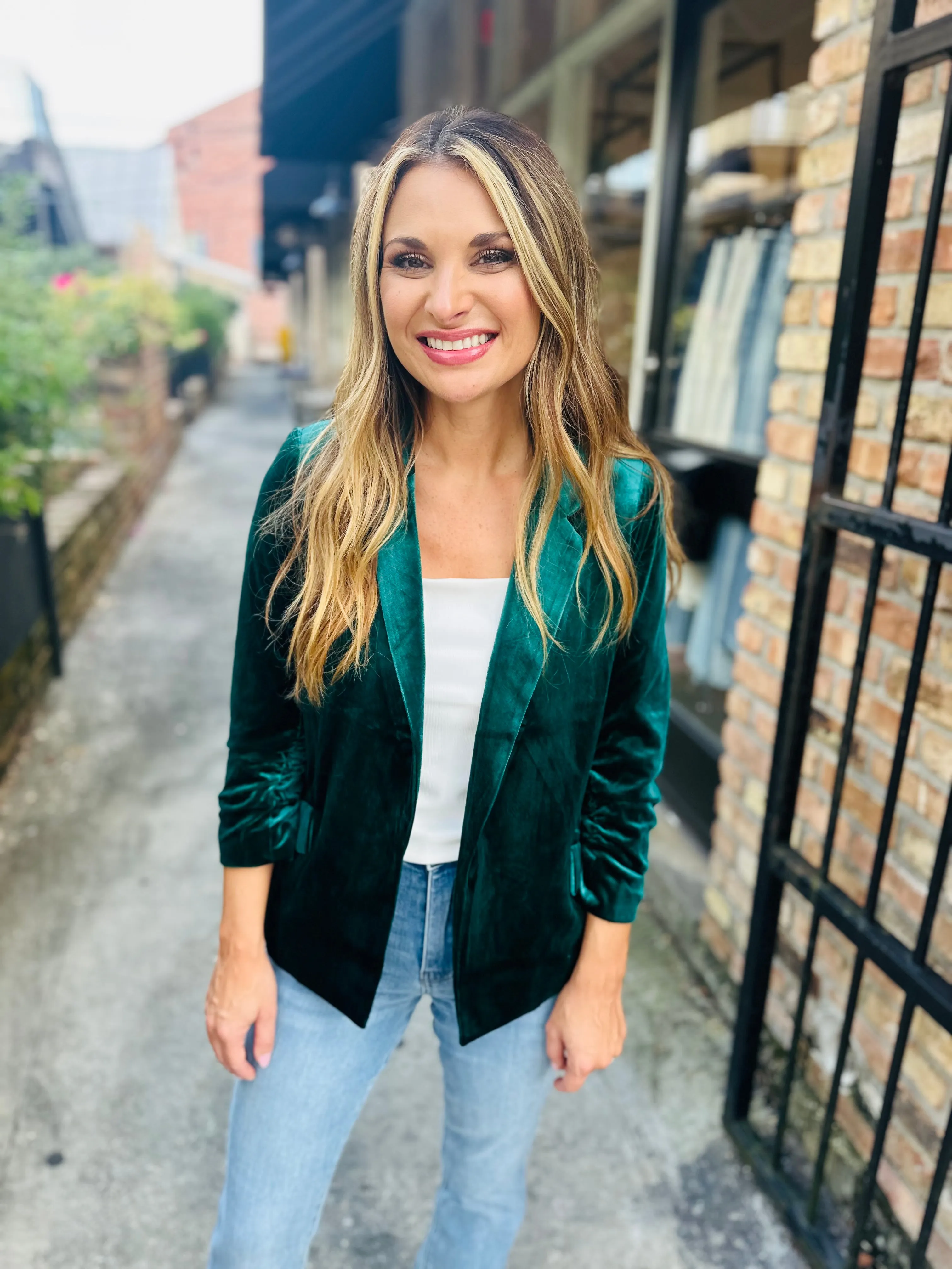 Ashley Velvet Blazer- Hunter Green