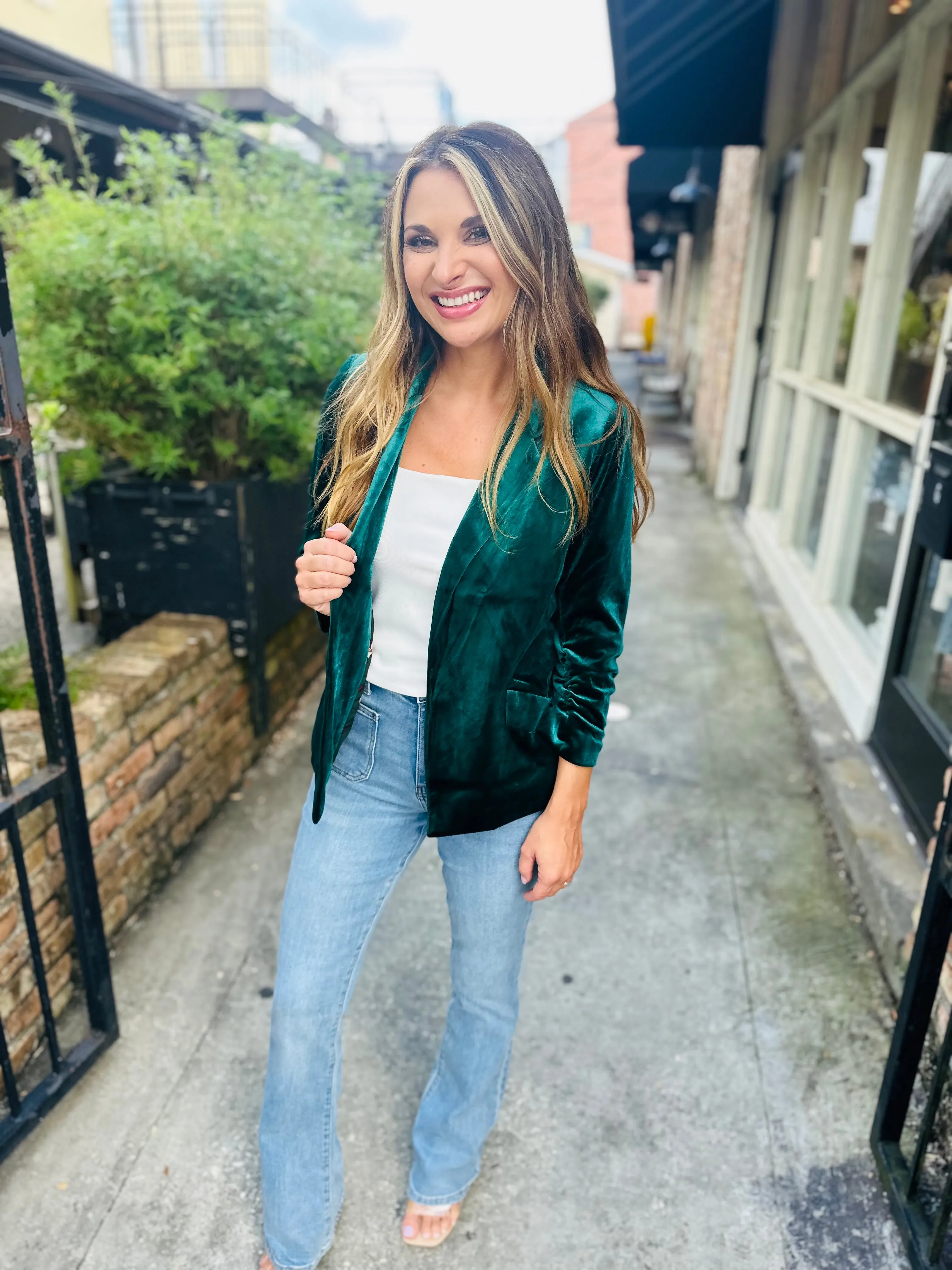 Ashley Velvet Blazer- Hunter Green