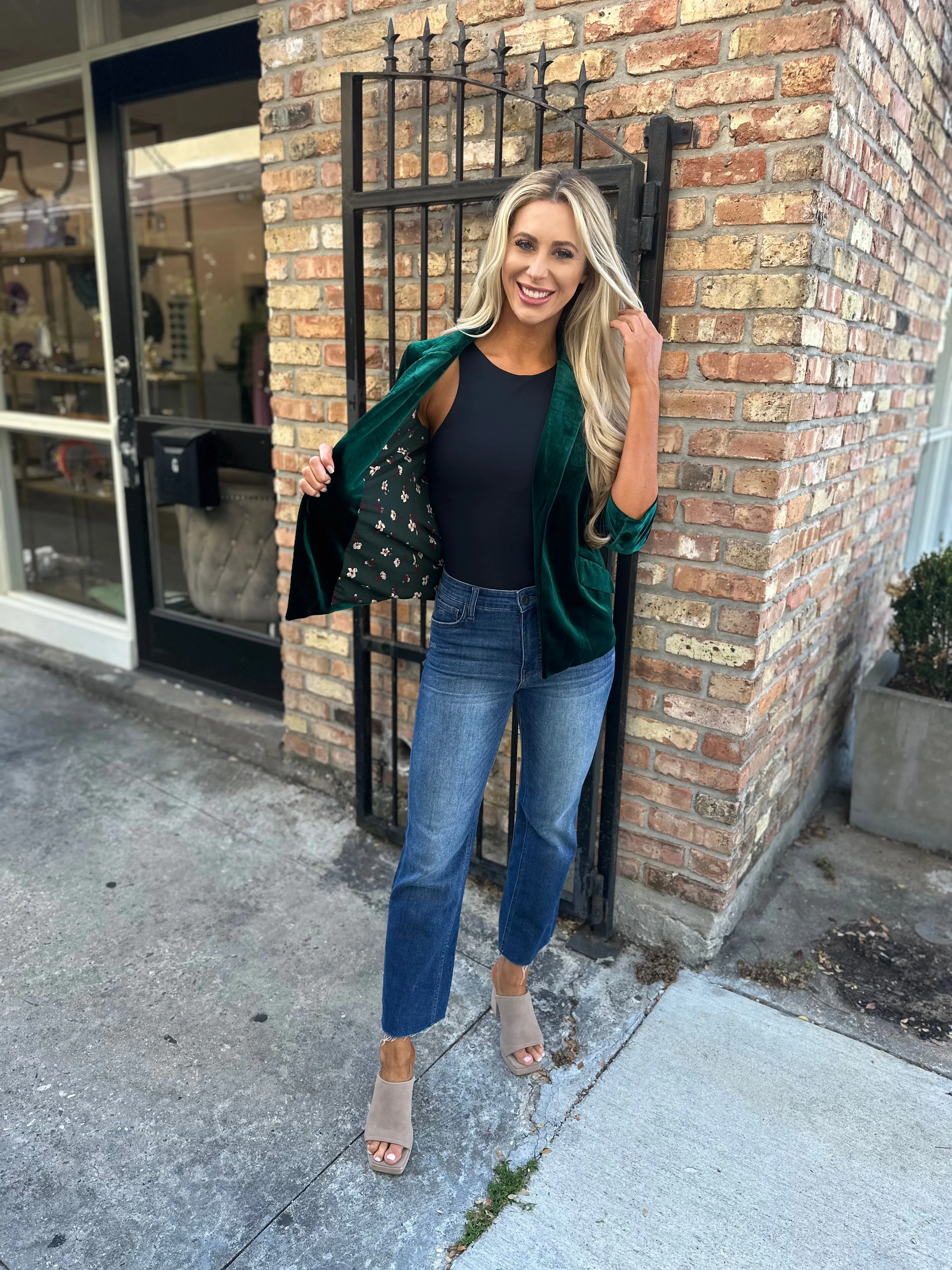Ashley Velvet Blazer- Hunter Green