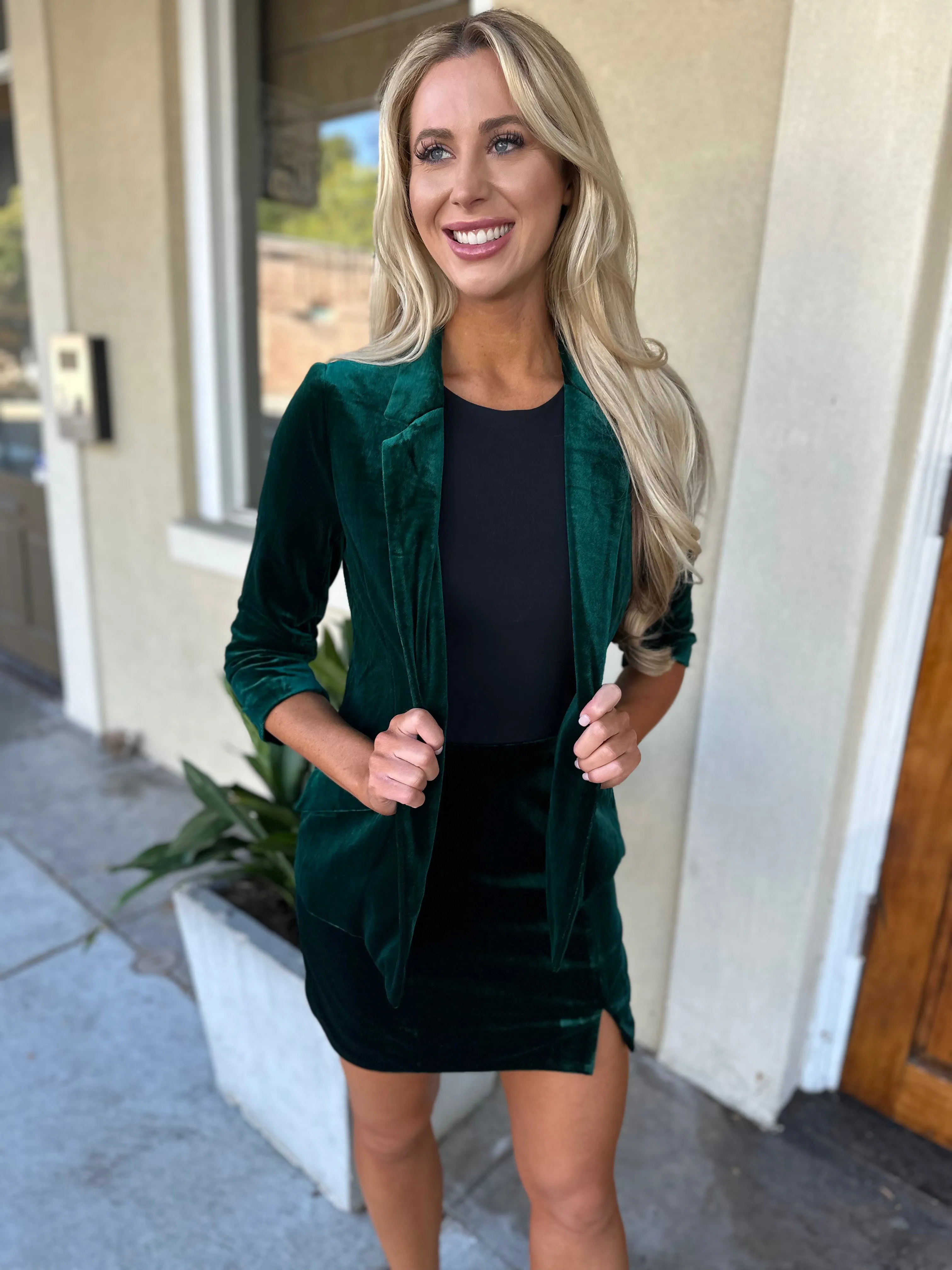 Ashley Velvet Blazer- Hunter Green