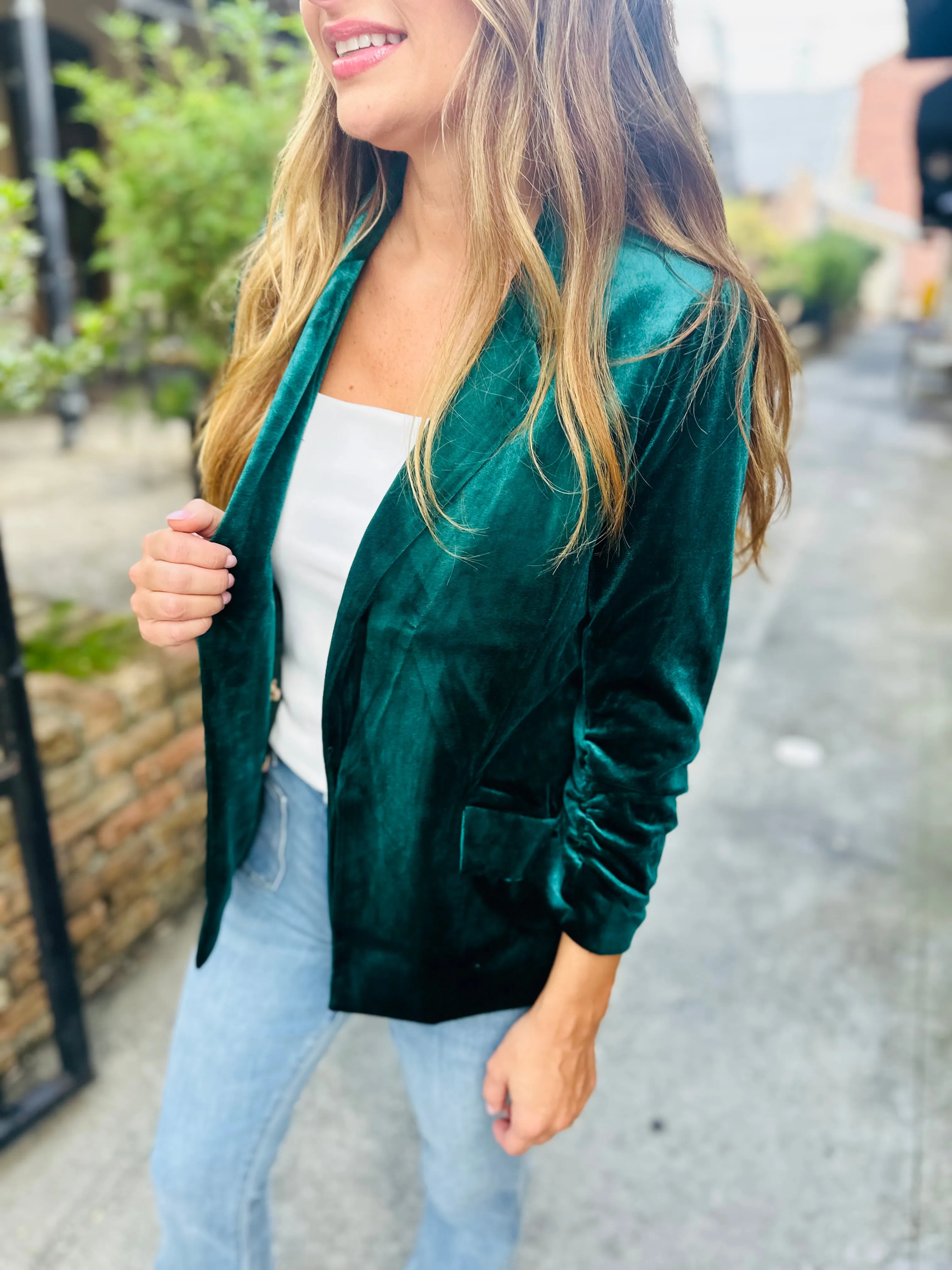 Ashley Velvet Blazer- Hunter Green