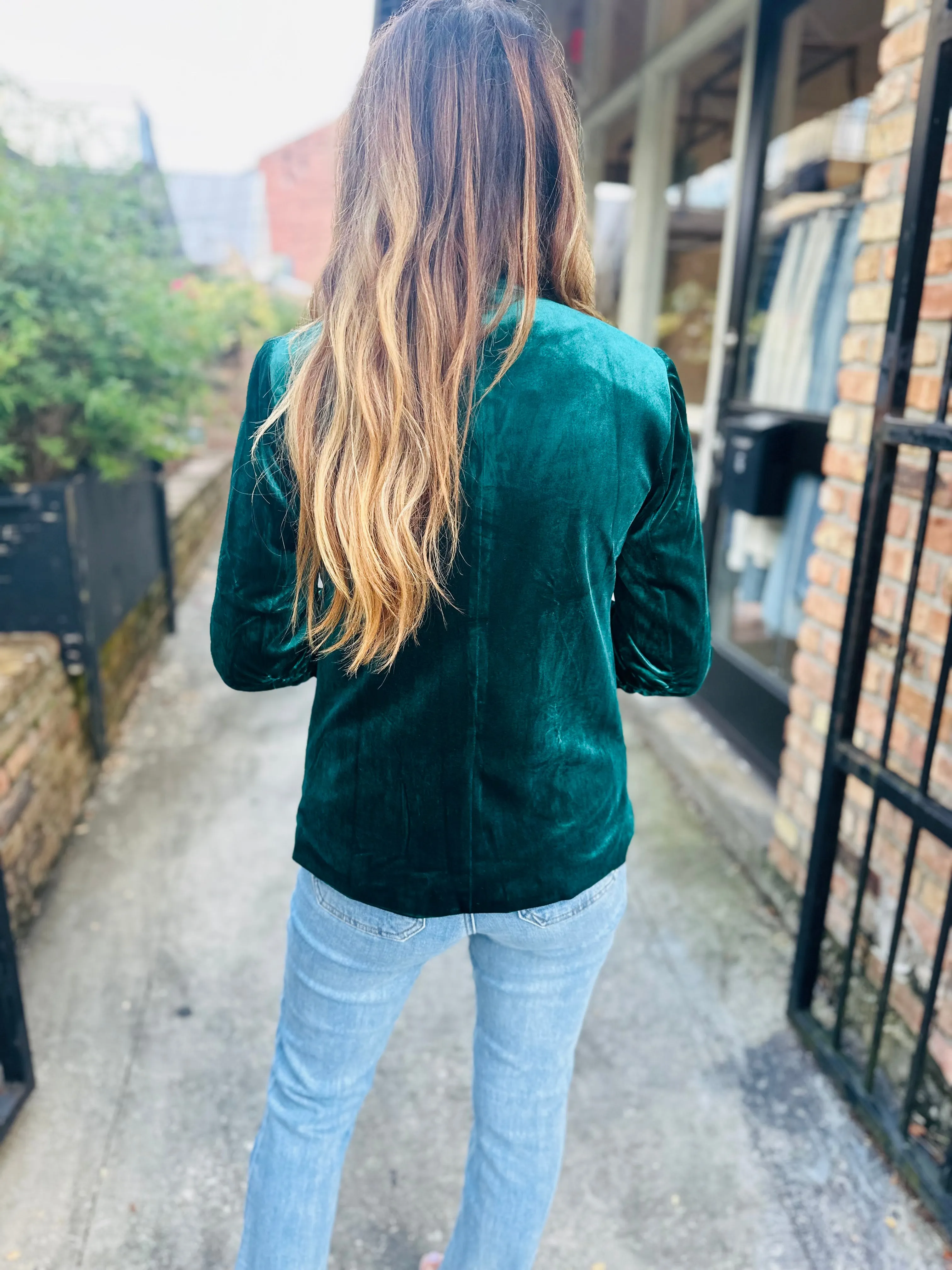 Ashley Velvet Blazer- Hunter Green