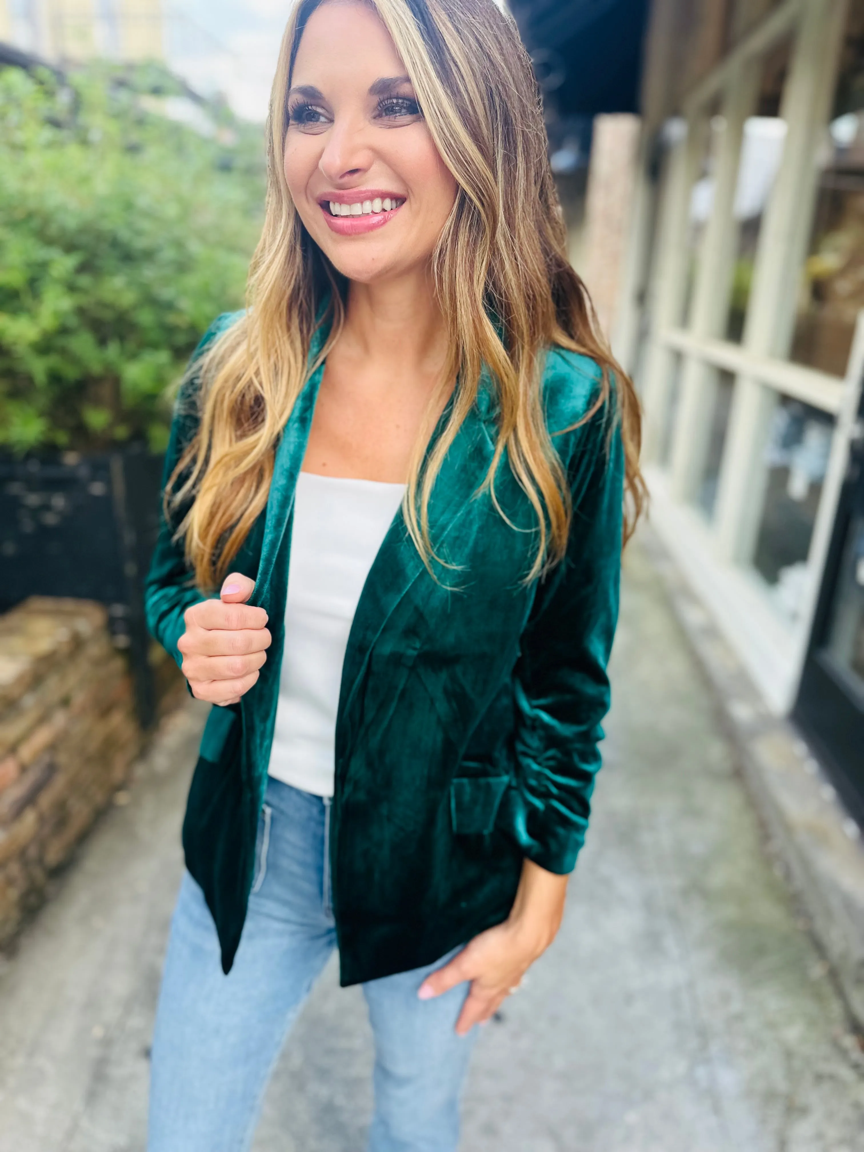 Ashley Velvet Blazer- Hunter Green