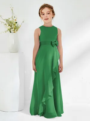 Bateau Neckline Ruffle Junior Bridesmaid Gowns Emerald