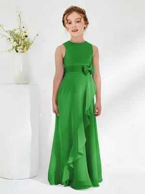 Bateau Neckline Ruffle Junior Bridesmaid Gowns Green