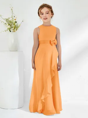 Bateau Neckline Ruffle Junior Bridesmaid Gowns Orange