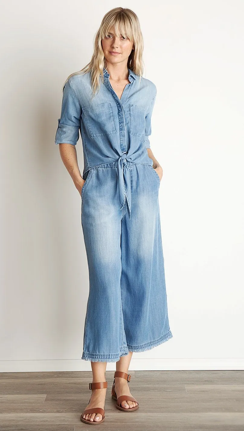 Bella Dahl Tie Front Pocket Shirt Medium Ombre Wash