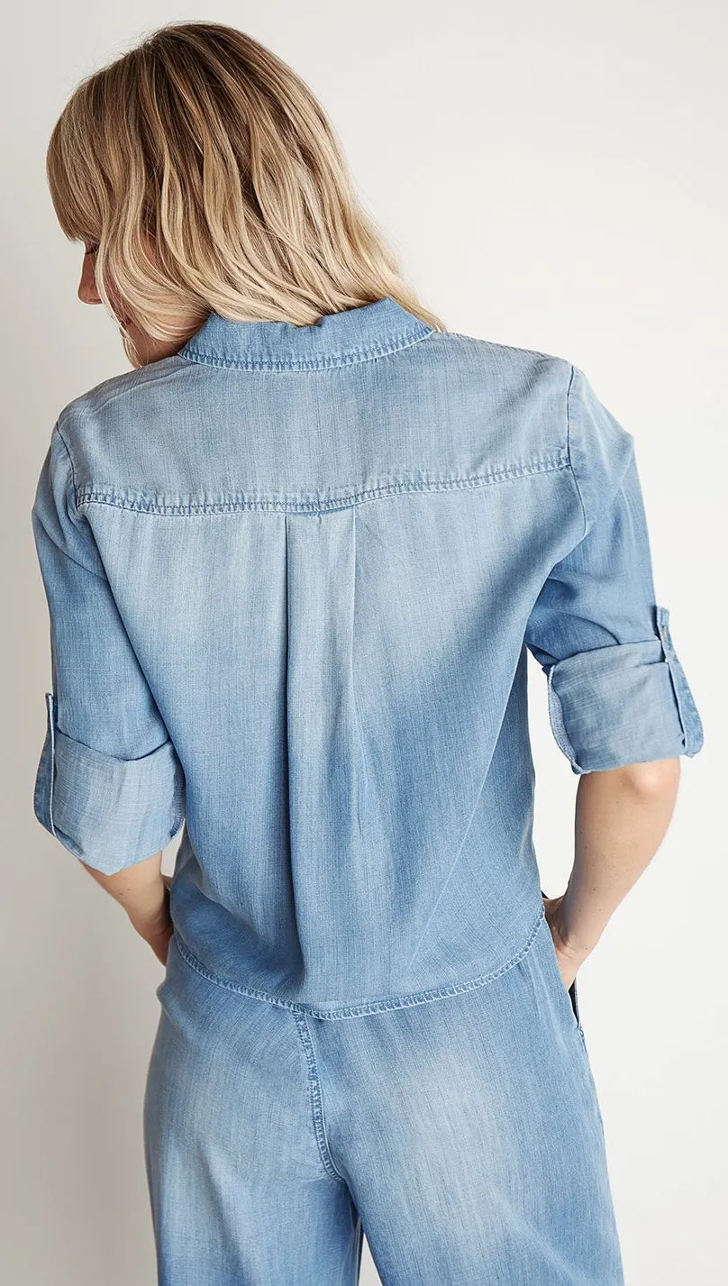 Bella Dahl Tie Front Pocket Shirt Medium Ombre Wash