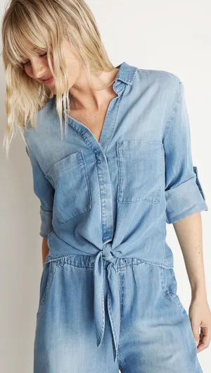 Bella Dahl Tie Front Pocket Shirt Medium Ombre Wash