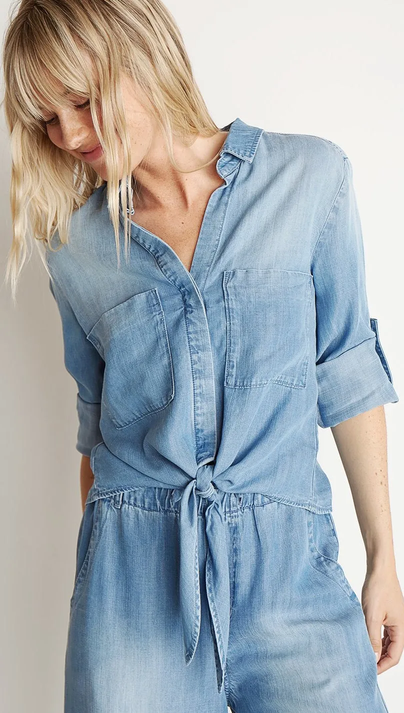Bella Dahl Tie Front Pocket Shirt Medium Ombre Wash