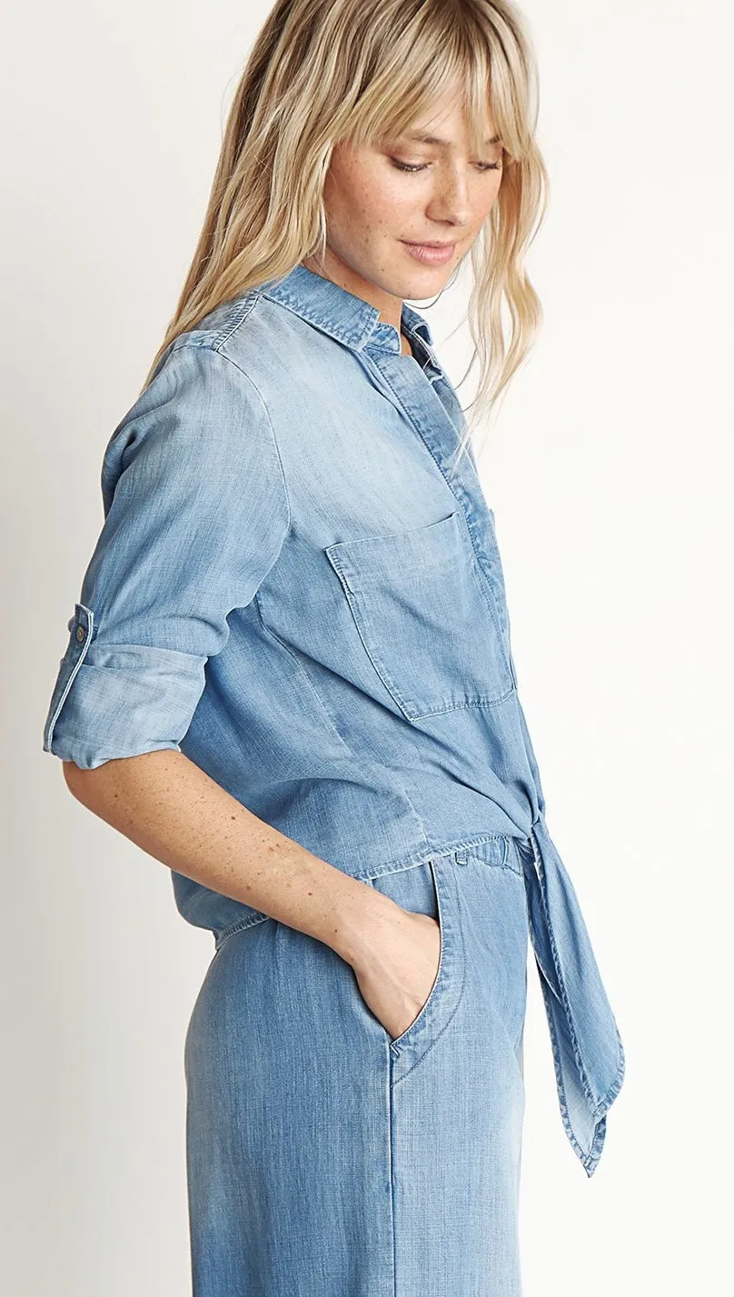 Bella Dahl Tie Front Pocket Shirt Medium Ombre Wash