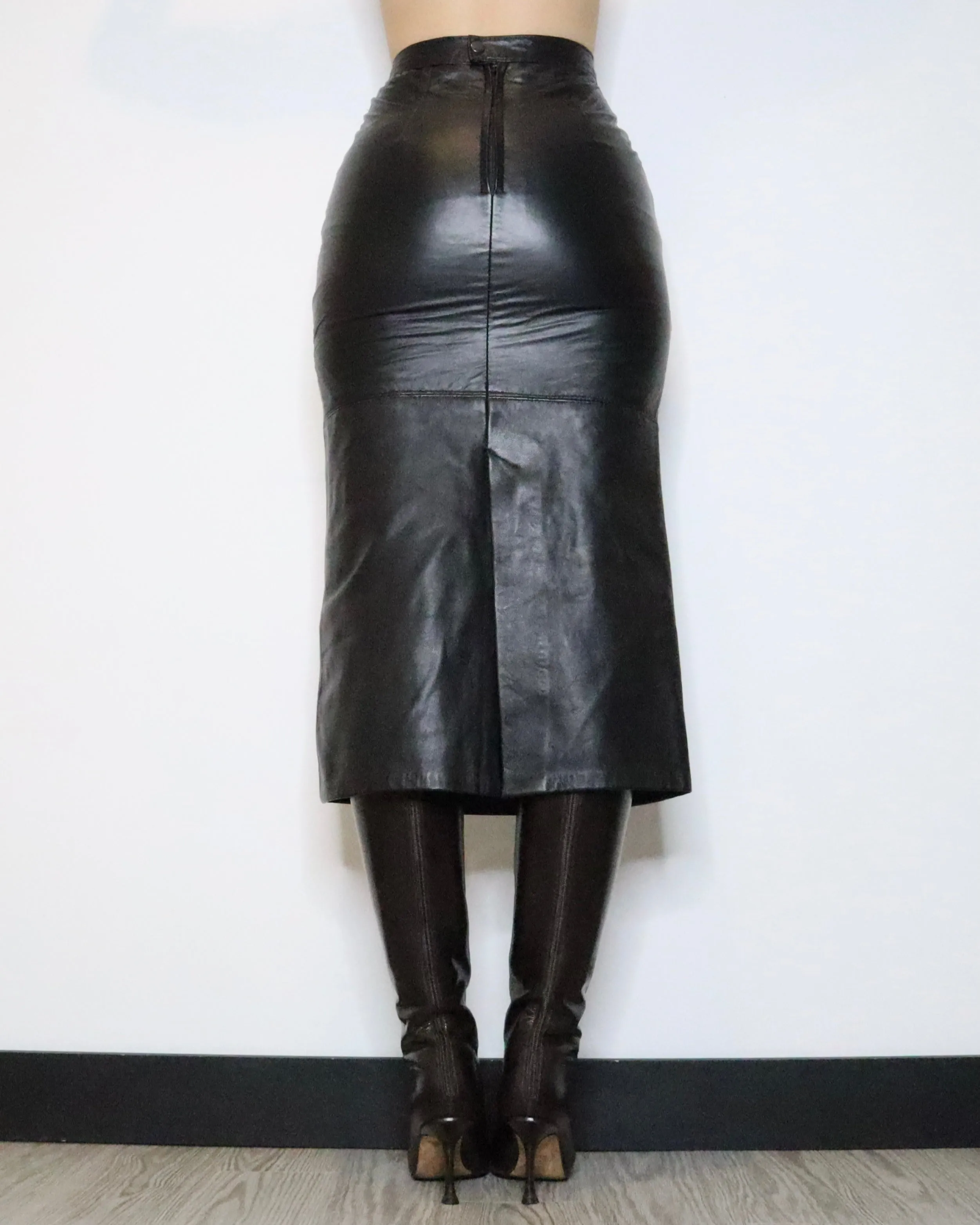 Black Leather Maxi Skirt (XS-S) 