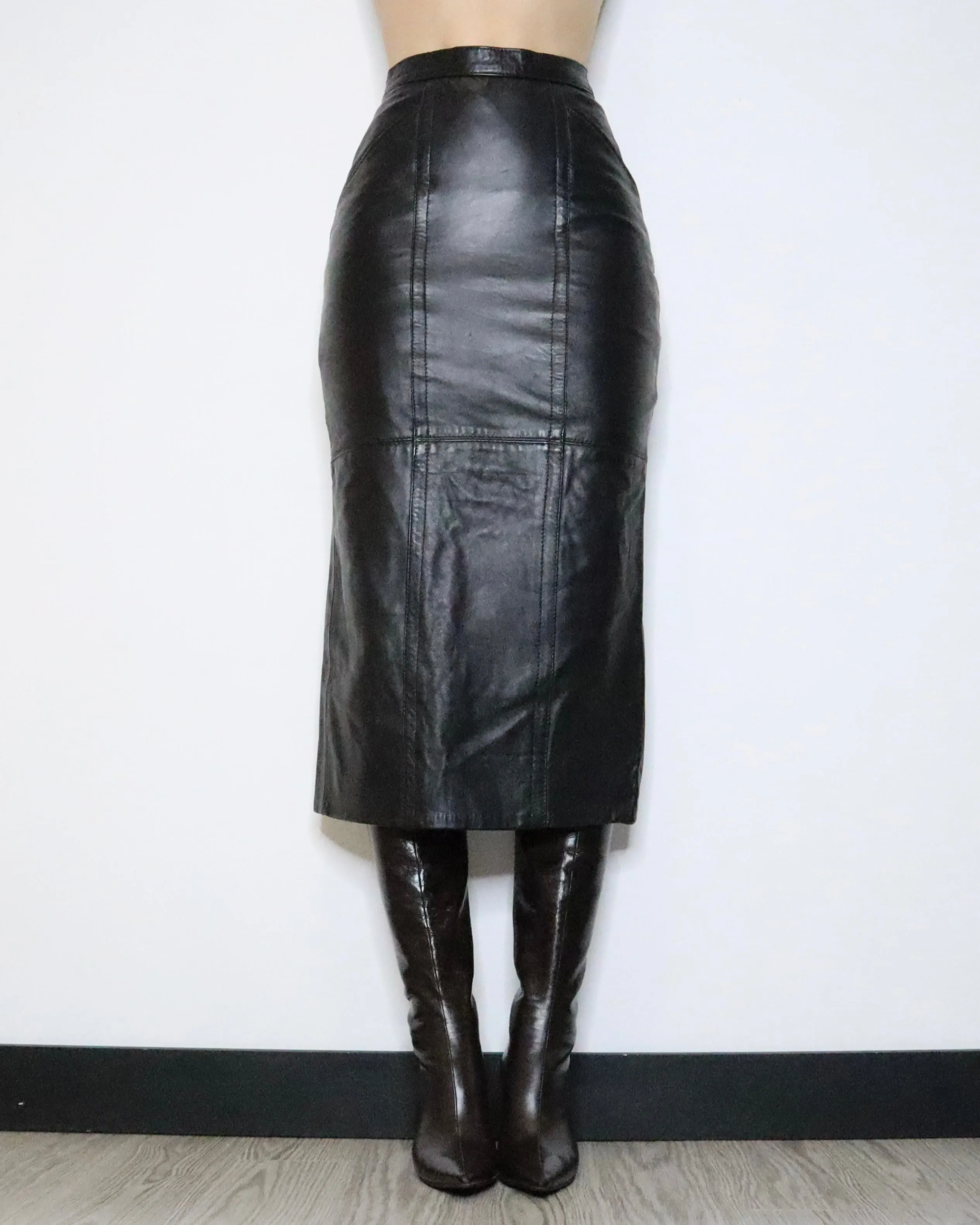 Black Leather Maxi Skirt (XS-S) 