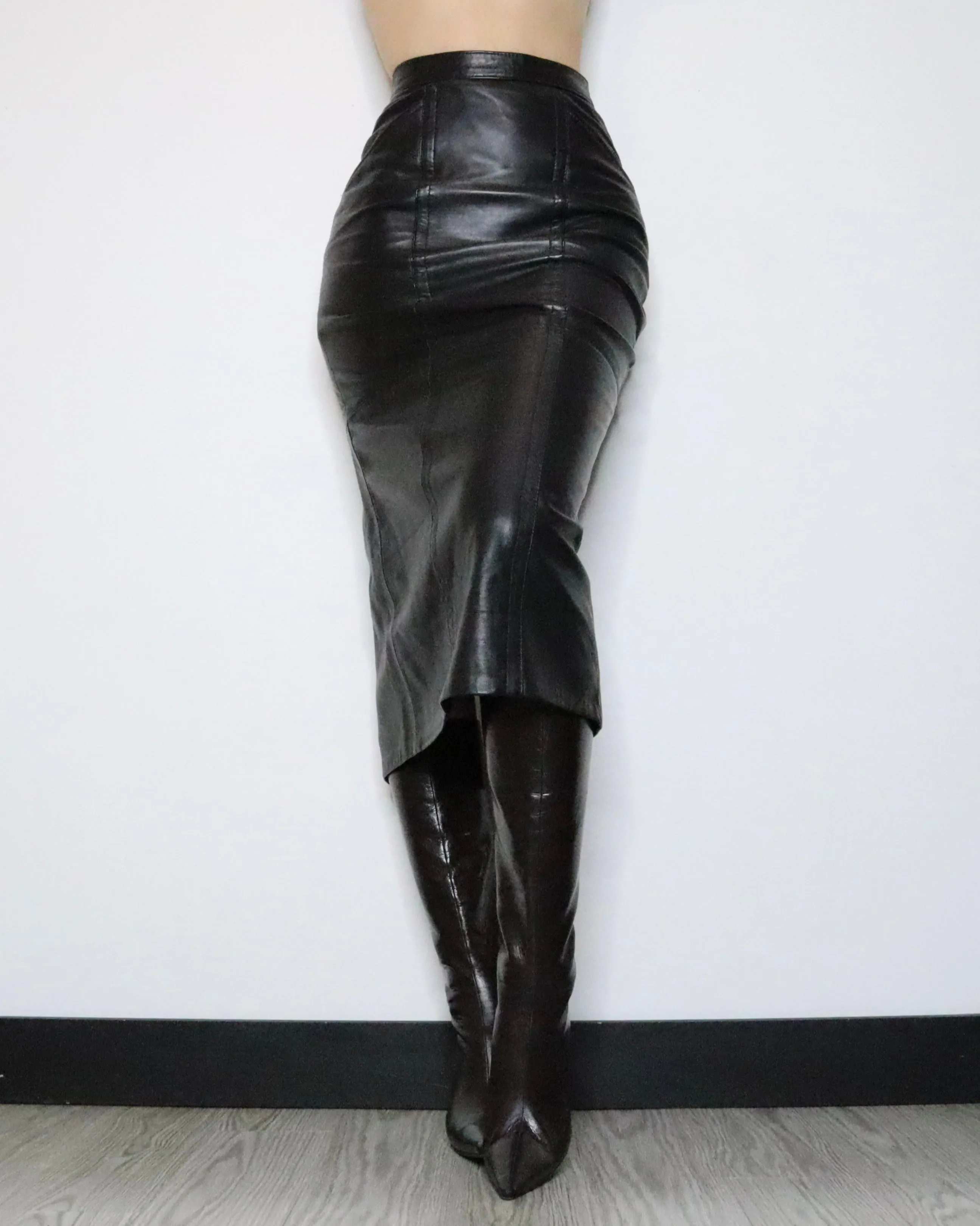 Black Leather Maxi Skirt (XS-S) 