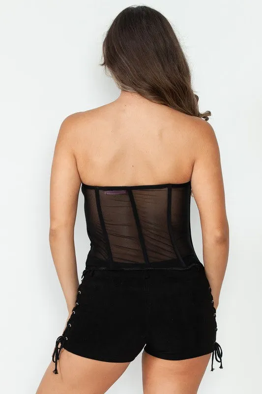 Black Rainbow Pearl Mesh Corset