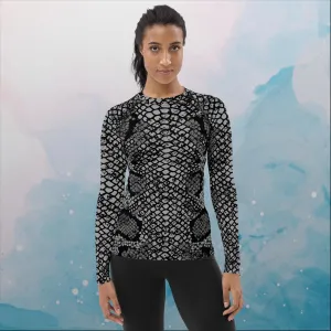 Black Snake Skin Print Womens Rash Guard