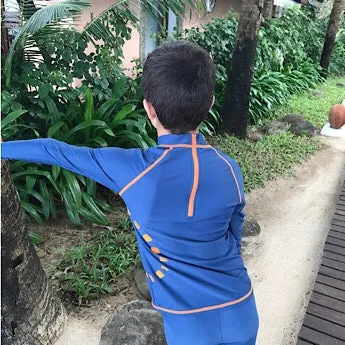 Blue/ orange long-sleeved rash top (zipped)