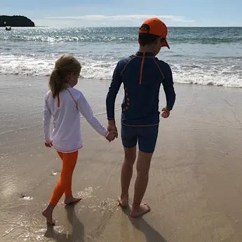 Blue/ orange long-sleeved rash top (zipped)