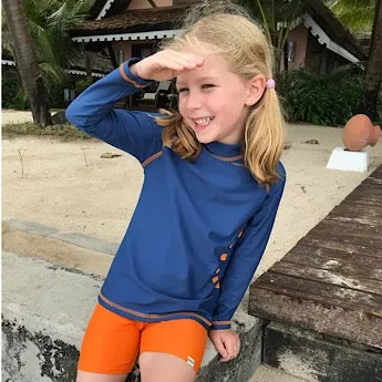 Blue/ orange long-sleeved rash top (zipped)