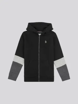 Boys Angled Sleeve Zip-Through Hoodie in Black