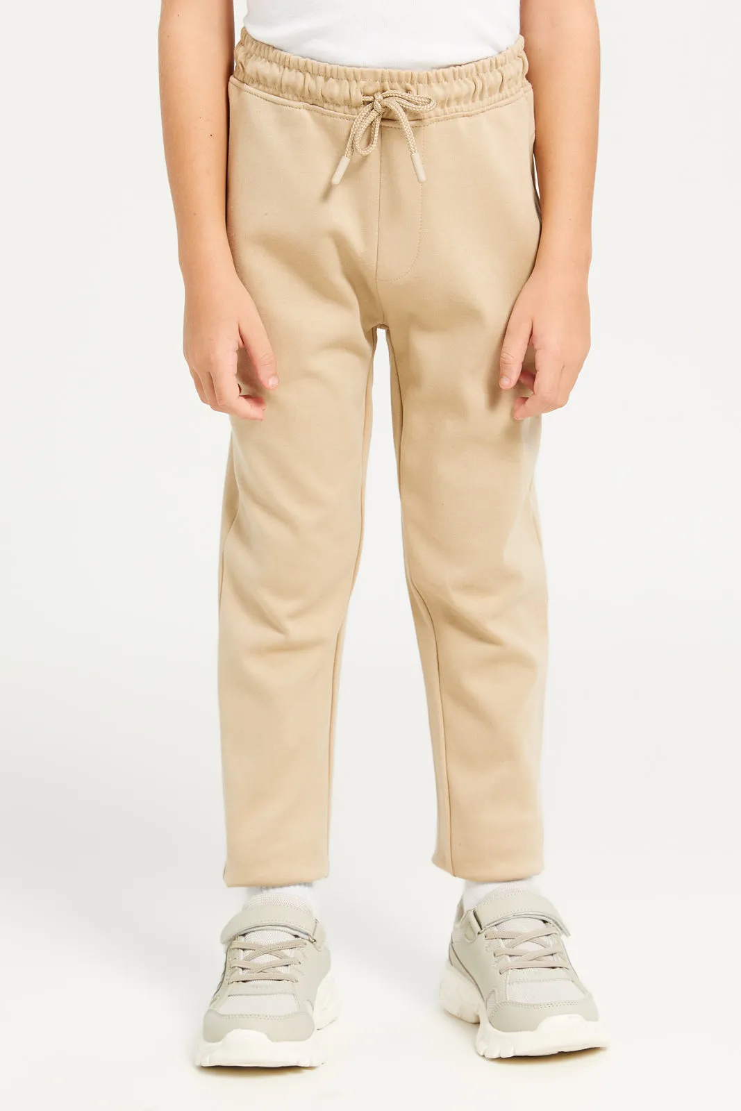 Boys Beige Zipper Polo Shirt With Pant Set (2 Piece)