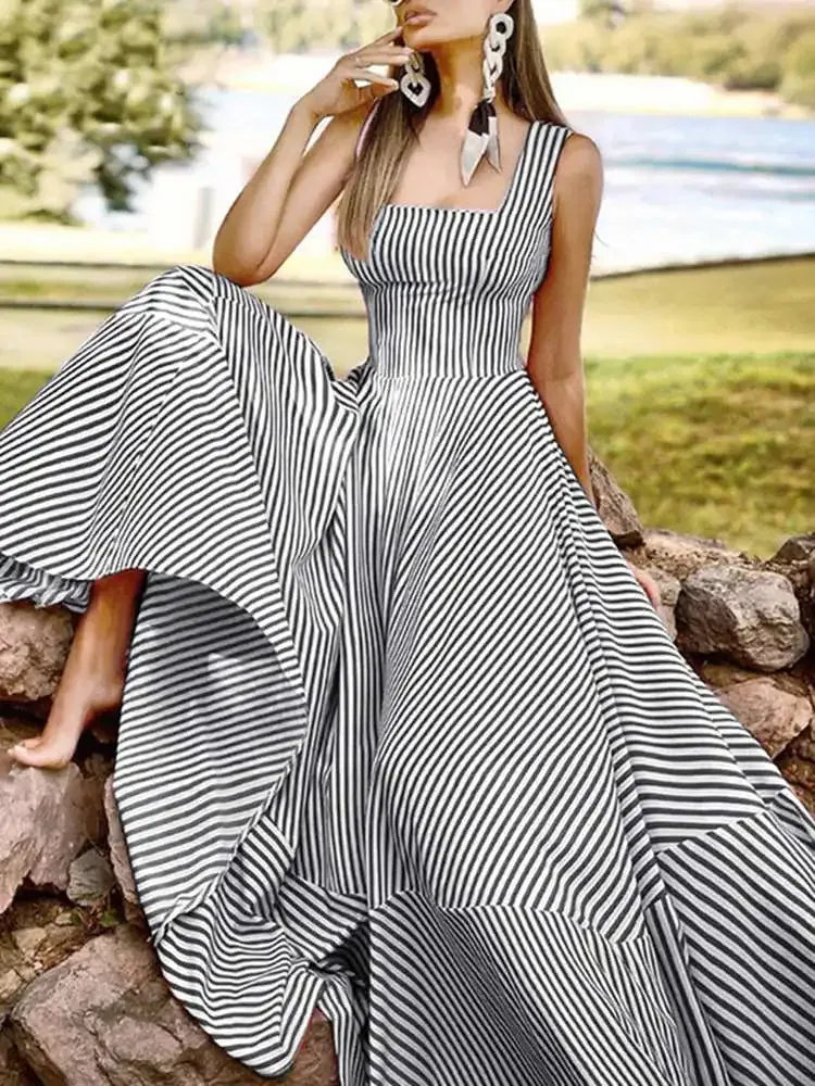 Cocktail Couture Striped A-Line Maxi Dress