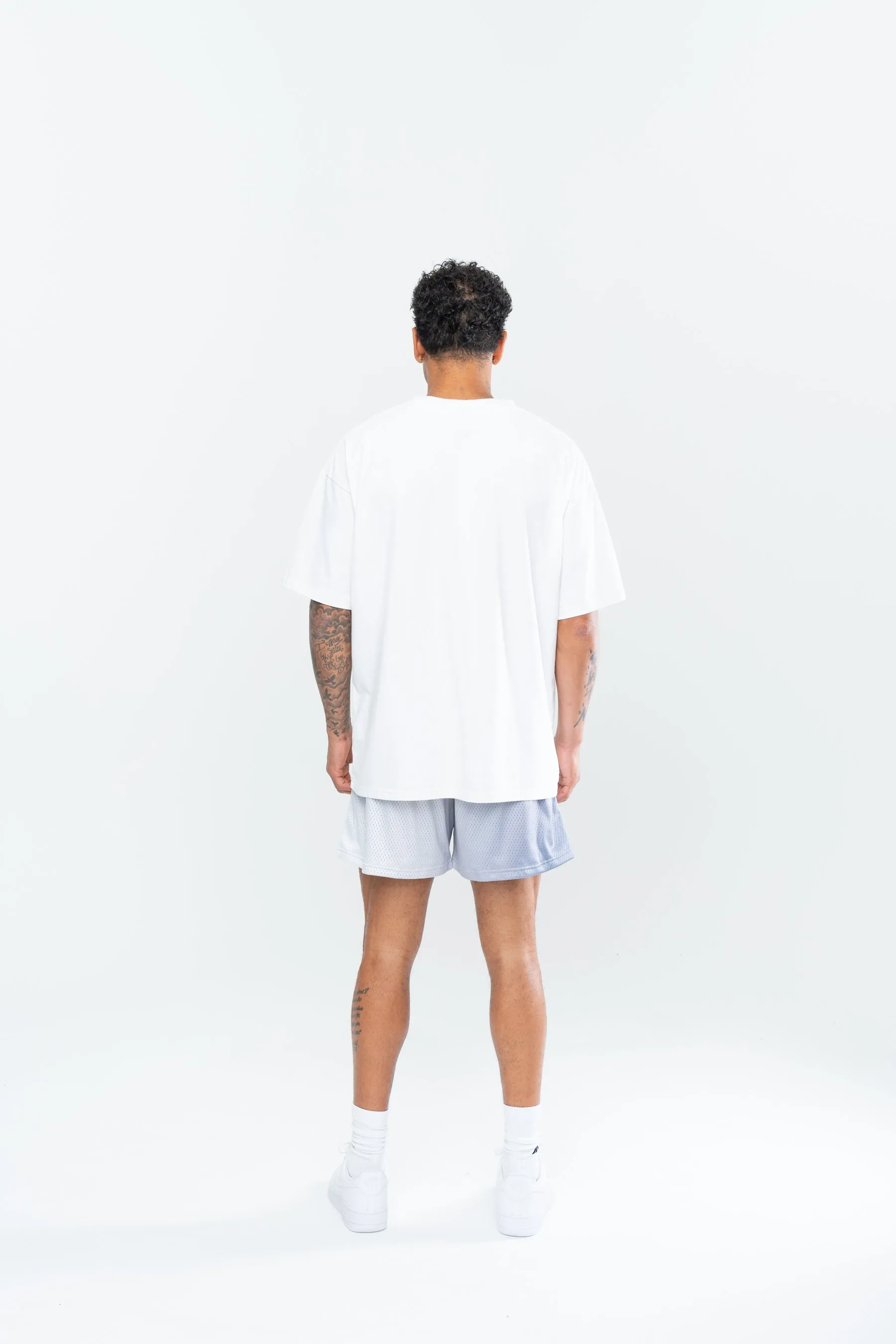 CROSS FLAME MESH SHORTS - CHROME