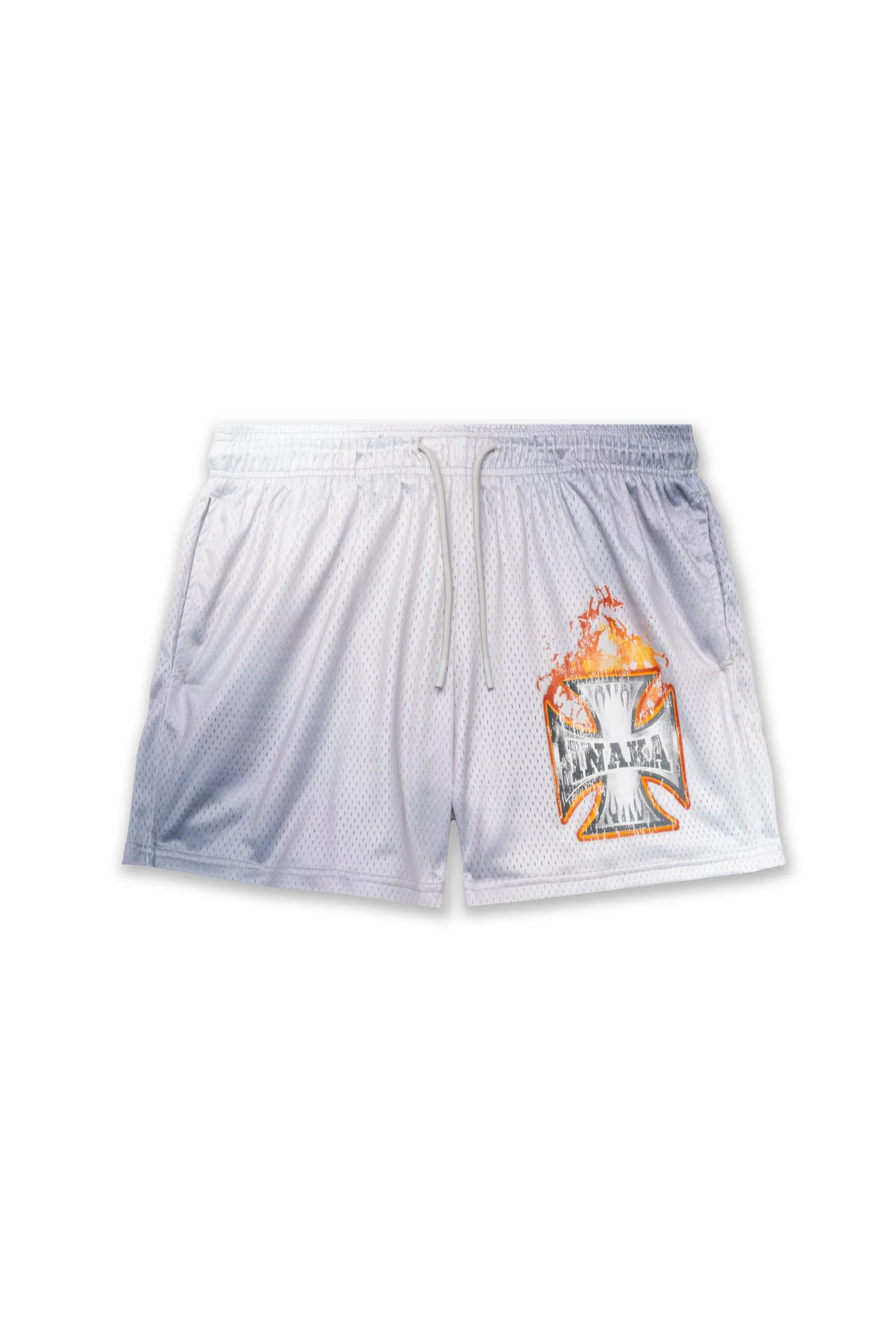 CROSS FLAME MESH SHORTS - CHROME