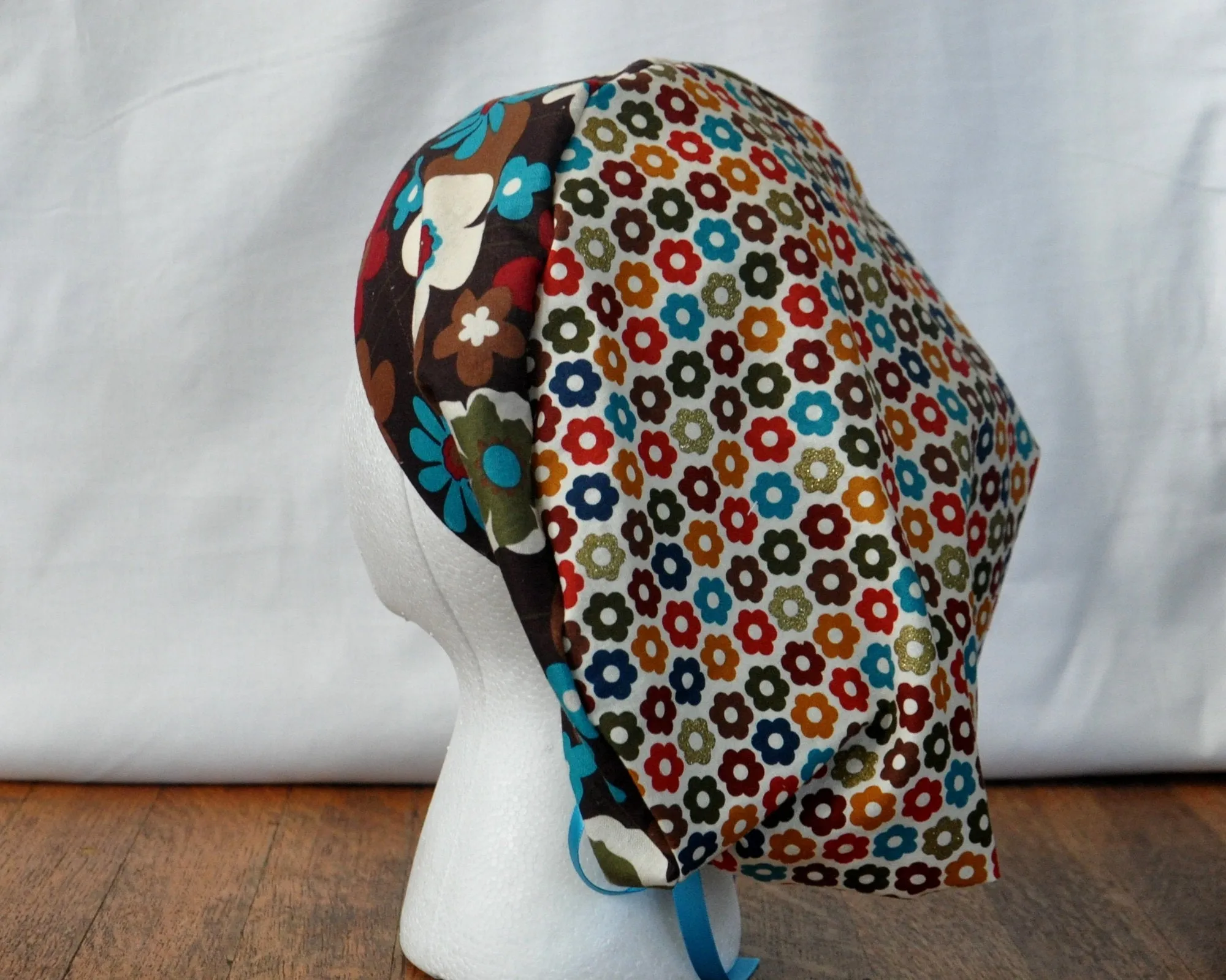 Custom Made Scrub Cap, Surgical Cap. Pixie/Ponytail Style. Covers long hair. Religious headcovering. Personalization Available.