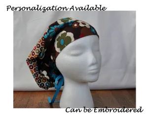 Custom Made Scrub Cap, Surgical Cap. Pixie/Ponytail Style. Covers long hair. Religious headcovering. Personalization Available.