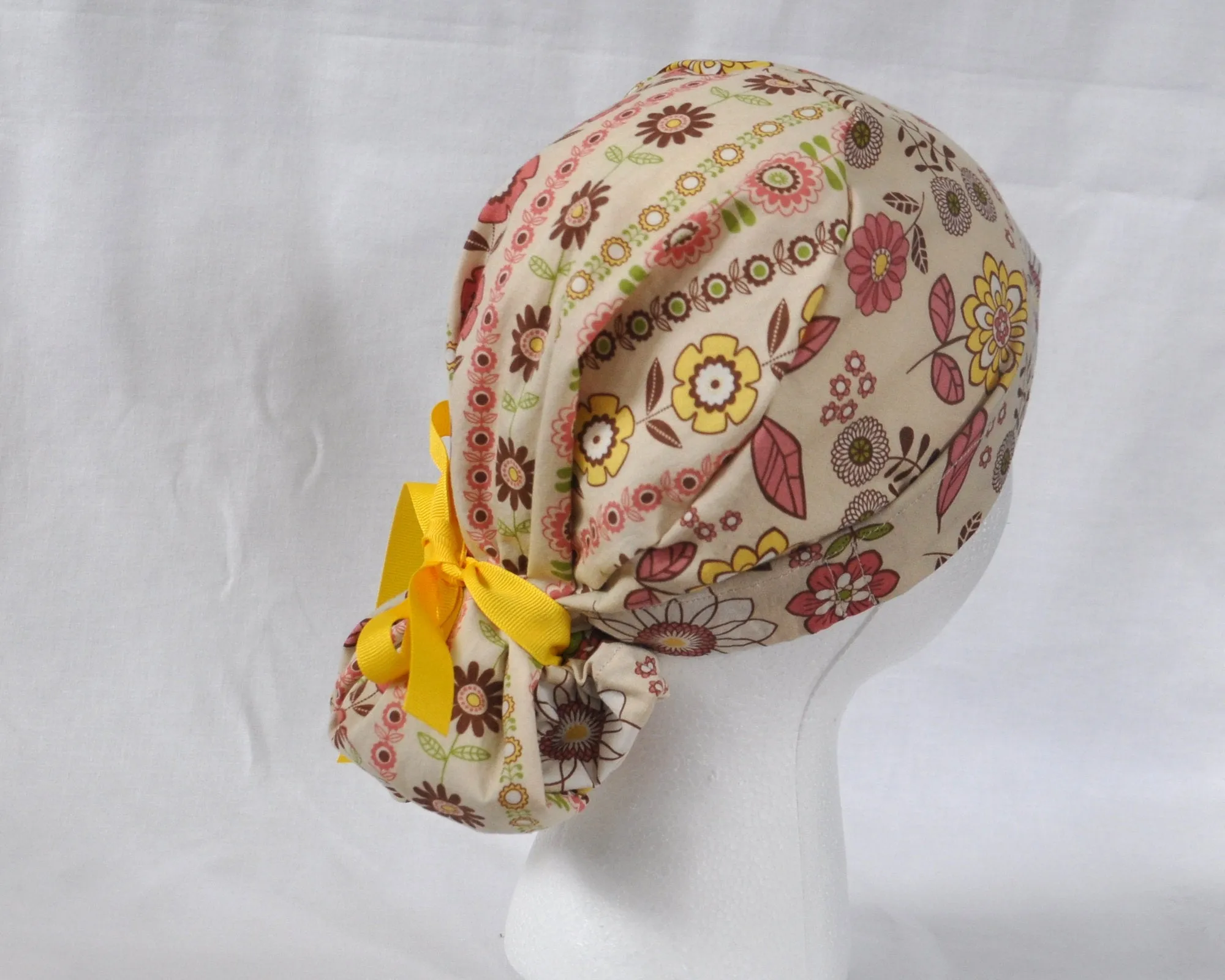 Custom Made Scrub Cap, Surgical Cap. Pixie/Ponytail Style. Covers long hair. Religious headcovering. Personalization Available.