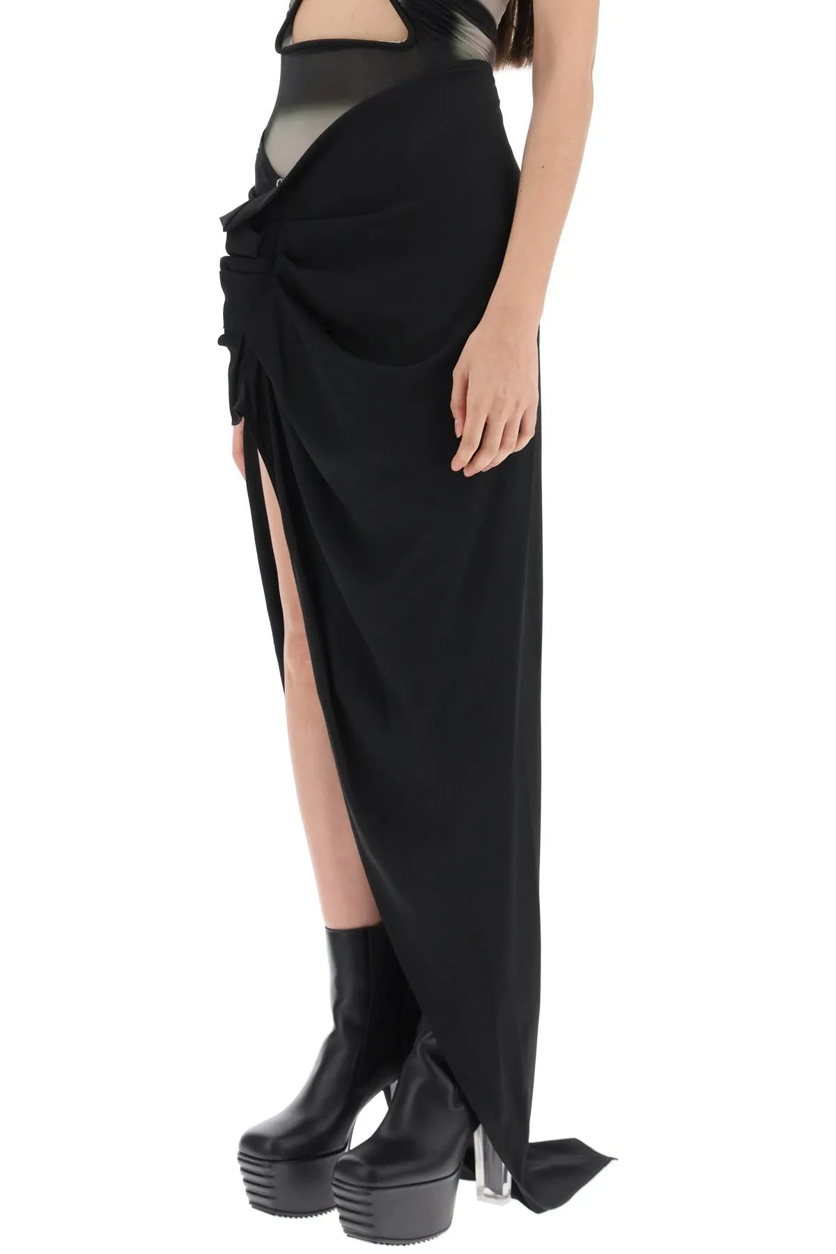 draped skirt with slit and train