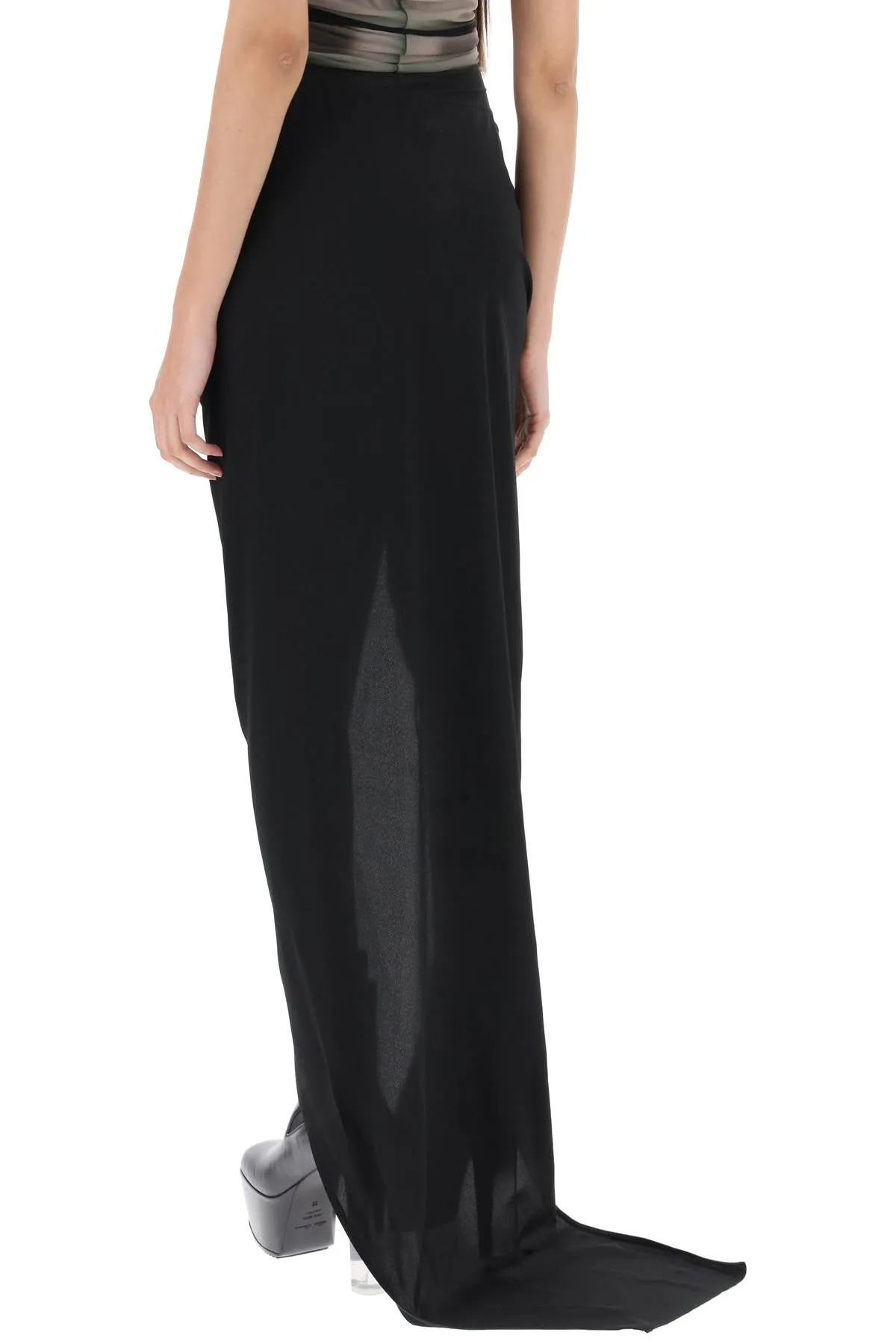 draped skirt with slit and train