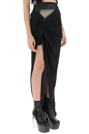 draped skirt with slit and train