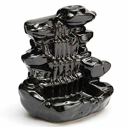 eCraftIndia Dropping Fountain Design Smoke Backflow Cone Decorative Incense Holder (7 cm x 7 cm x 12, Black)