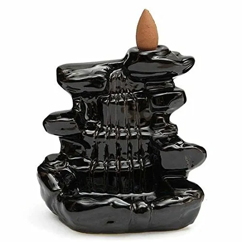 eCraftIndia Dropping Fountain Design Smoke Backflow Cone Decorative Incense Holder (7 cm x 7 cm x 12, Black)