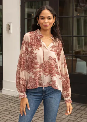 Elan Toile Printed Long Sleeve Top-***FINAL SALE***