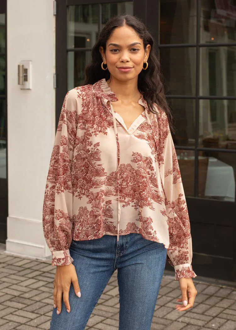 Elan Toile Printed Long Sleeve Top-***FINAL SALE***