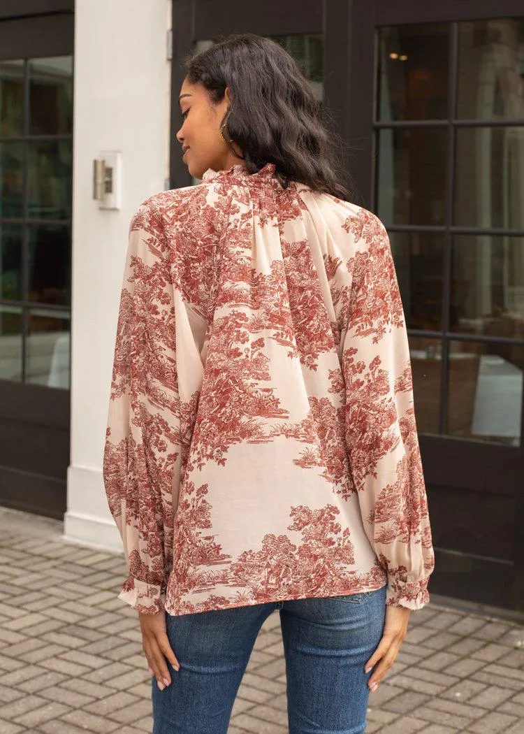 Elan Toile Printed Long Sleeve Top-***FINAL SALE***