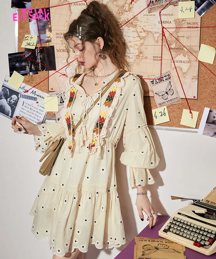 ELFSACK Embroidered Long Sleeve Dresses