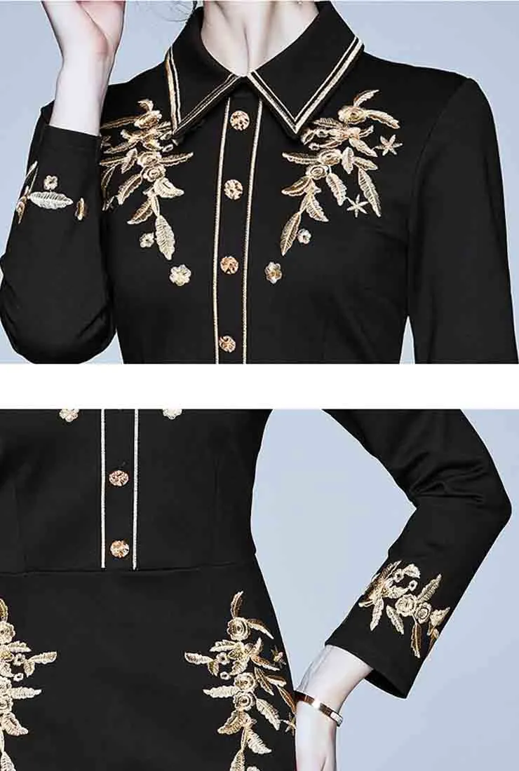 Embroidered Ruffled Bodycon Midi Dress