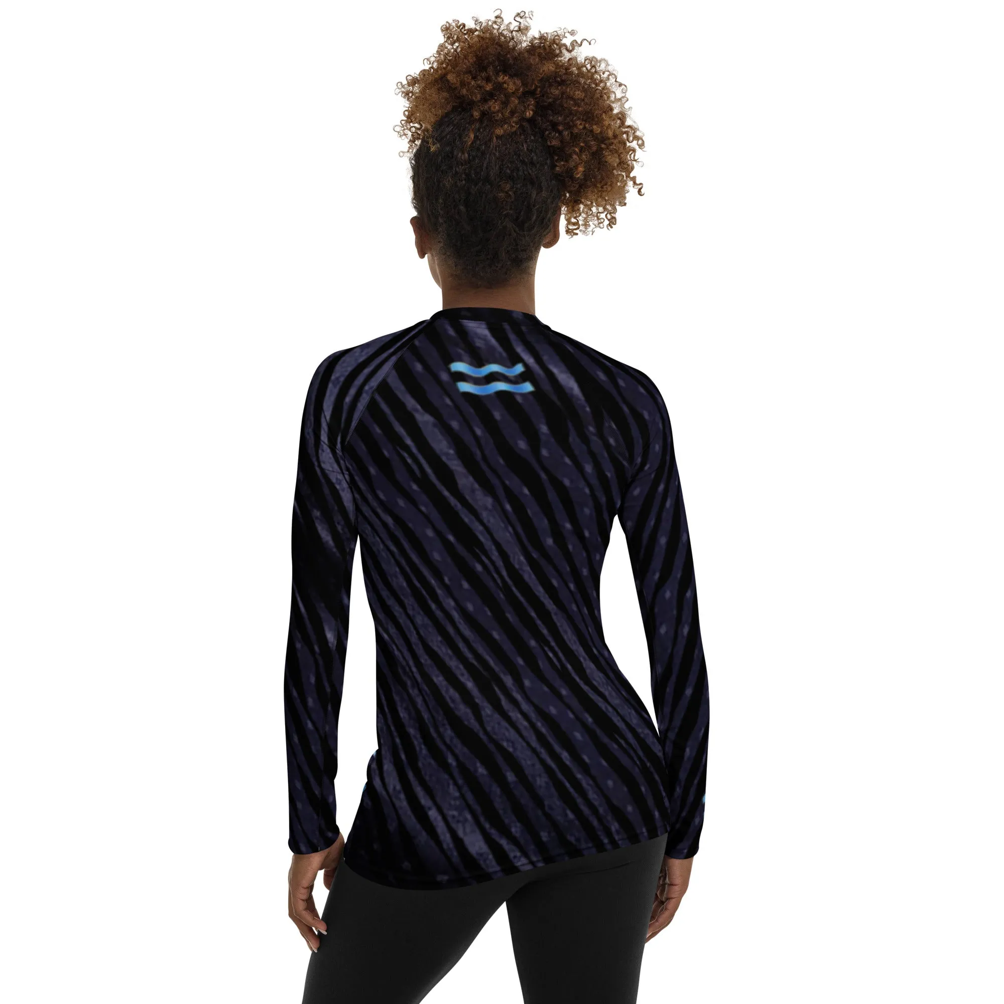 Fitness or Gymwear Top for Aquarius. Blue Black Rashguard "Cosmic Aqua" from WickedYo.