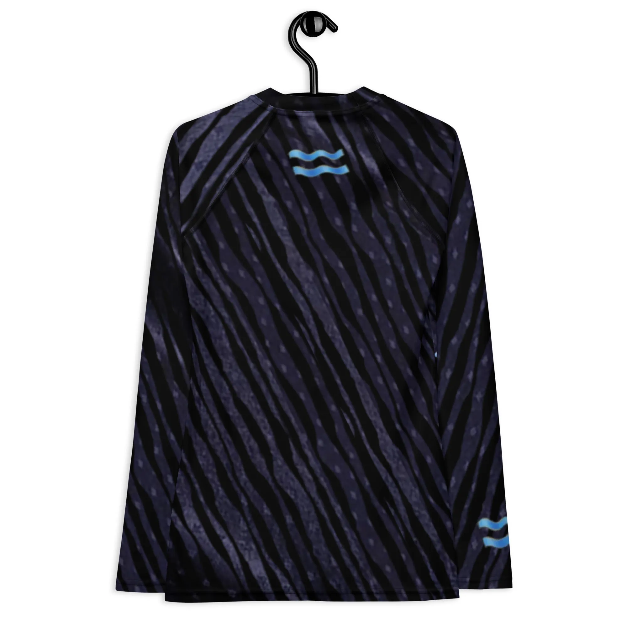Fitness or Gymwear Top for Aquarius. Blue Black Rashguard "Cosmic Aqua" from WickedYo.